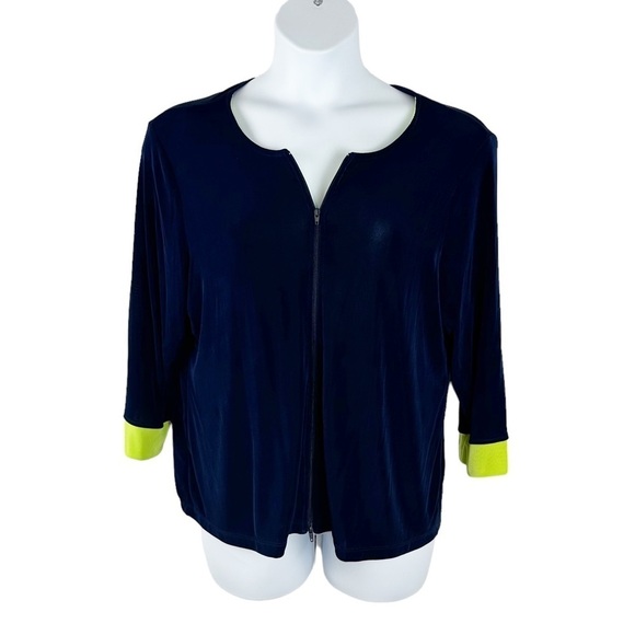 CitiKnits Petite Navy and Neon Green 3/4 Sleeve Jacket - Picture 3 of 13